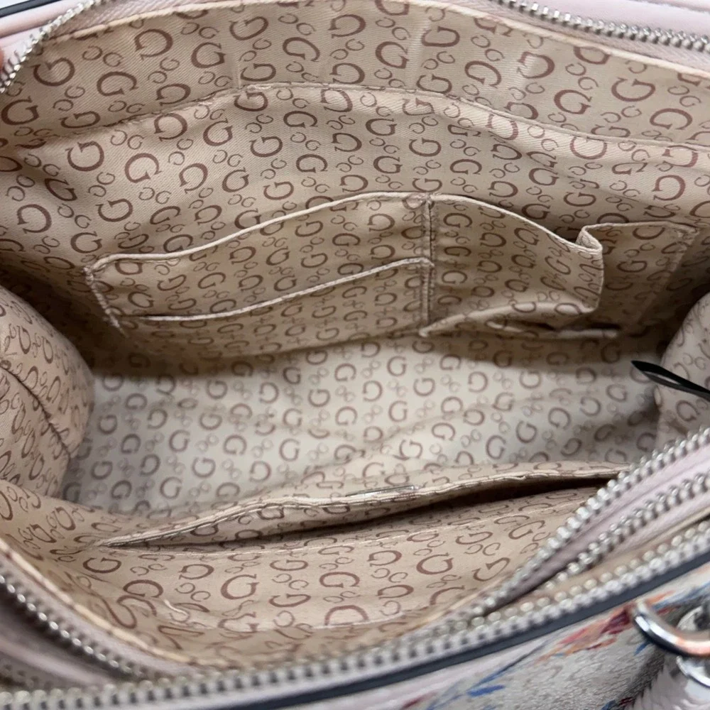 GUESS Floral Monogram Satchel‎ Bag Pink Multi PR681906 Braided Handle Tassel